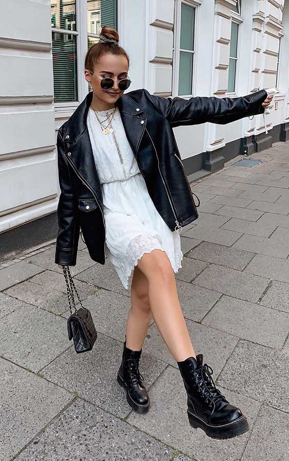 Contraste de Texturas: Vestido de Seda ou Cetim com Couro Macio - inspiração 1