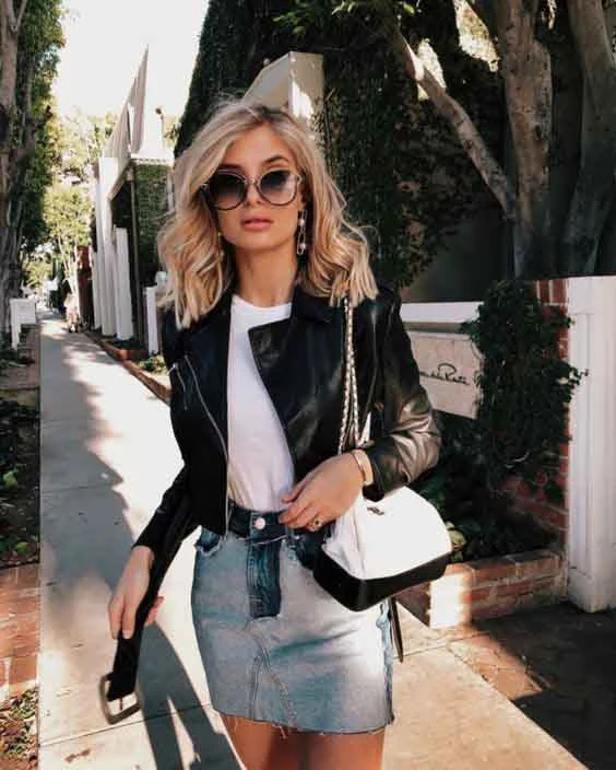 Minimalismo Chique: Vestido Tubinho e Jaqueta de Couro Clara - inspiração 1