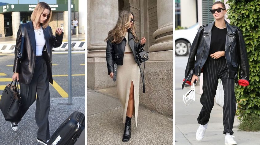 Minimalismo Chique: Vestido Tubinho e Jaqueta de Couro Clara - inspiração 2