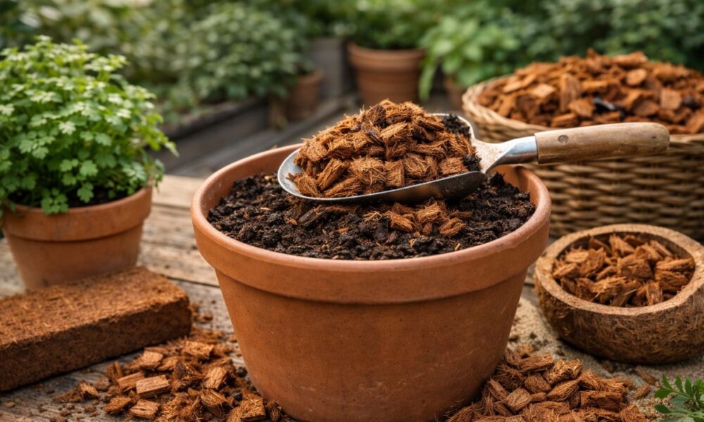 adubo de casca de coco triturada