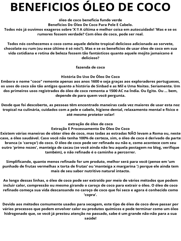benefícios do óleo de coco para pele e cabelo