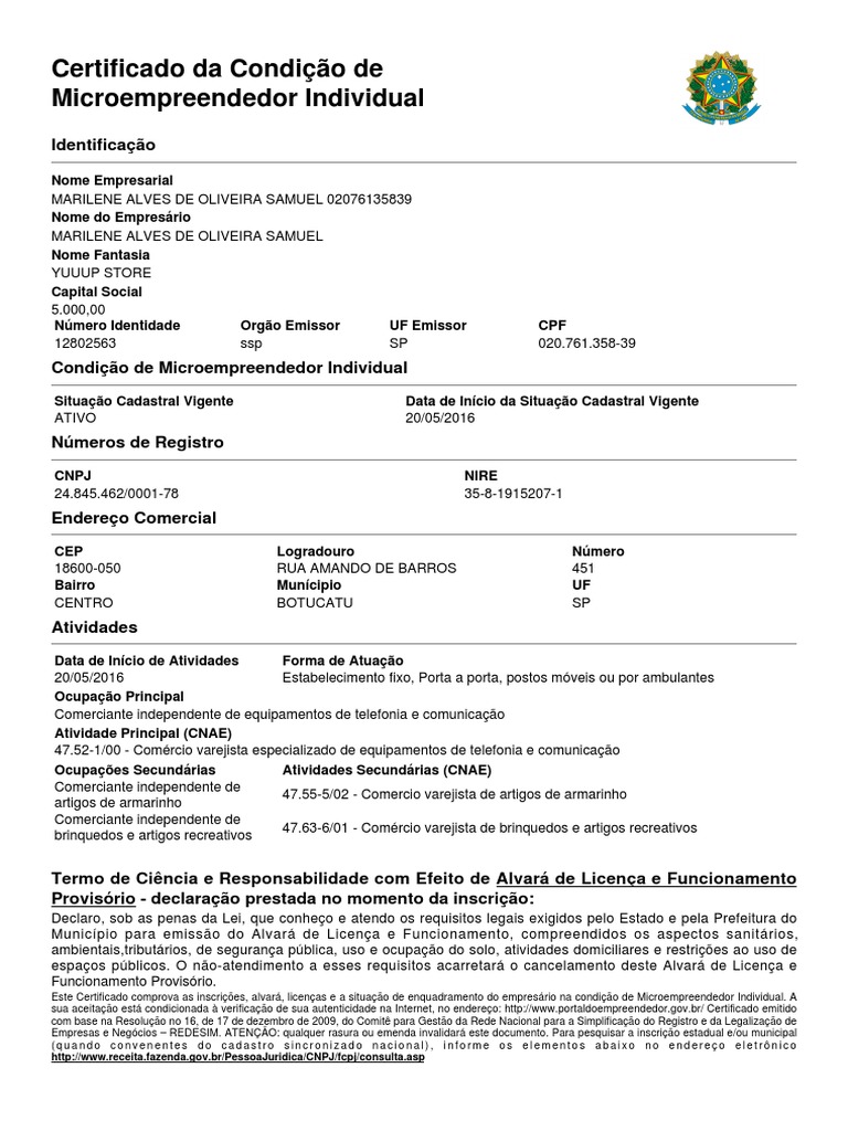 Certificado de Condição de Microempreendedor
