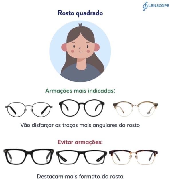 como escolher o óculos para rosto quadrado
