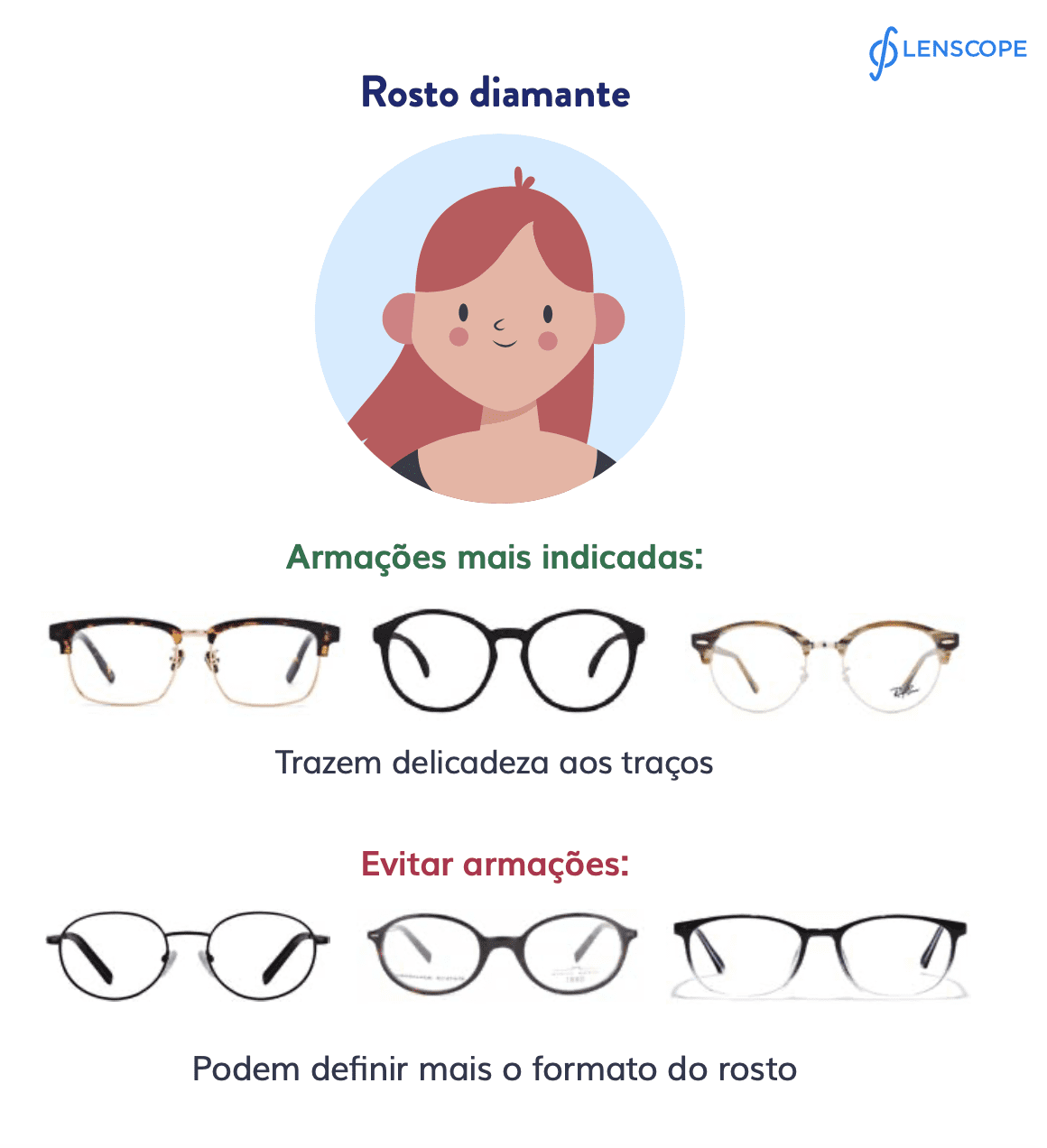 como escolher óculos para rosto diamante