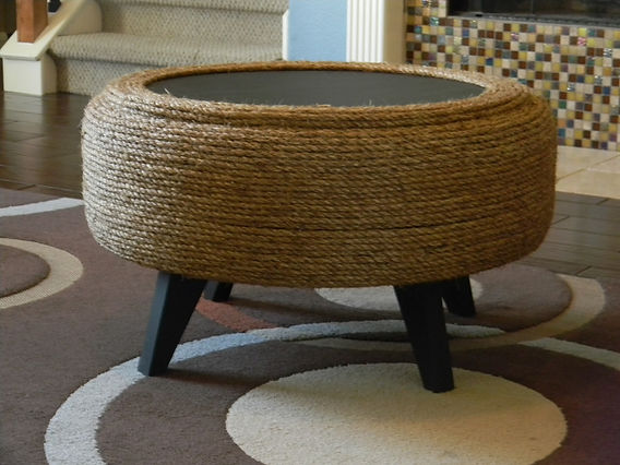 como fazer mesa de centro com pneus