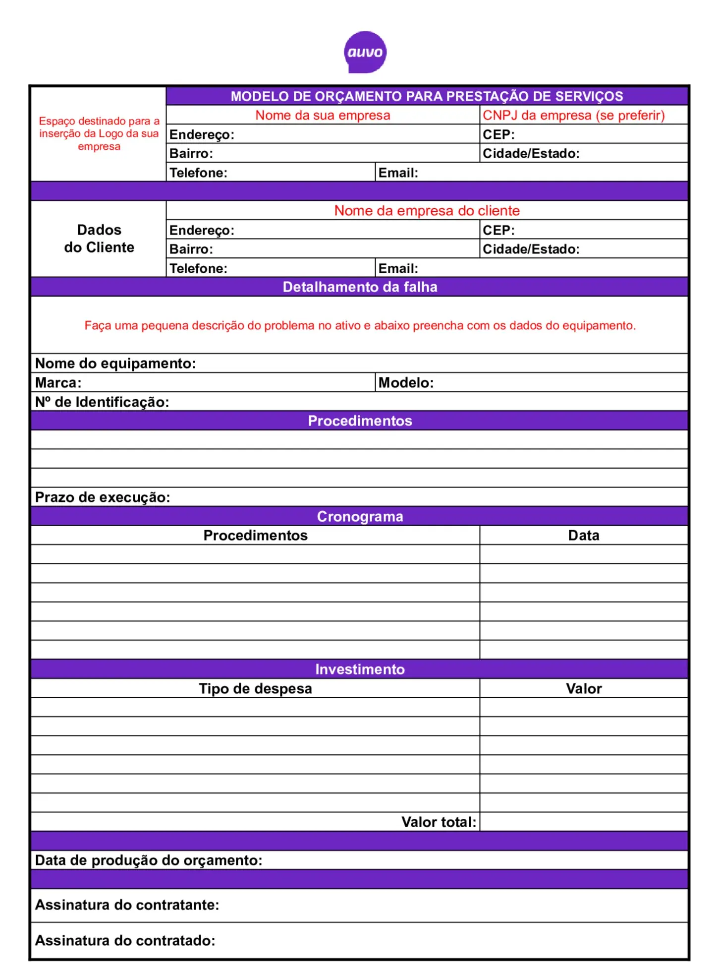 Modelos de texto para enviar orçamentos