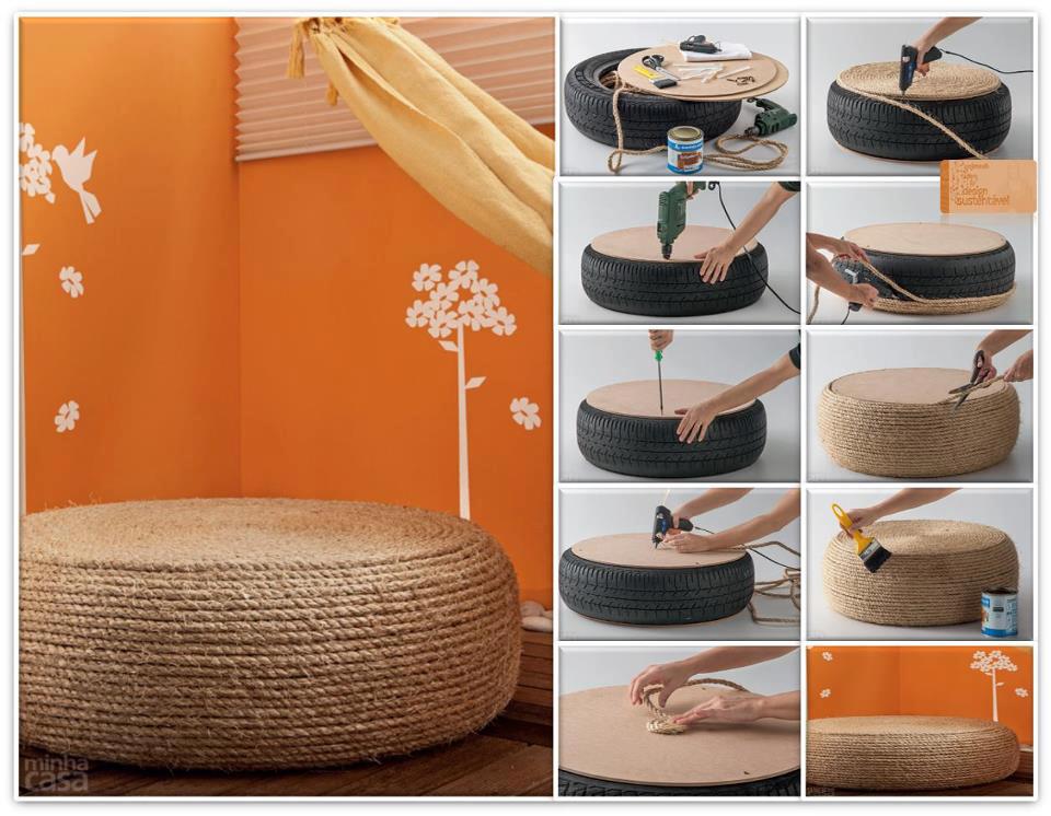 como fazer puff de pneu com corda de sisal
