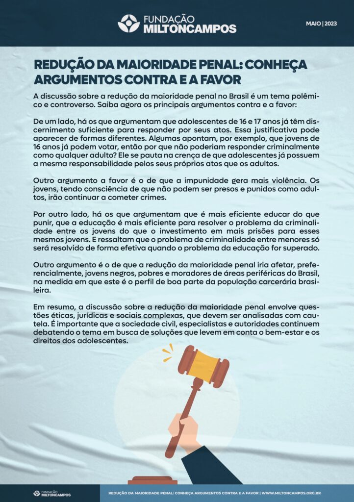 Maioridade Penal no Brasil: Entenda a Legislação Atual e Suas Implicações; ECA: Como o Estatuto da Criança e do Adolescente Protege e Responsabiliza Jovens; Medidas Socioeducativas: O Que São e Como Funcionam para Adolescentes Infratores; Redução da Maioridade Penal: Prós e Contras de um Debate Nacional; Criança