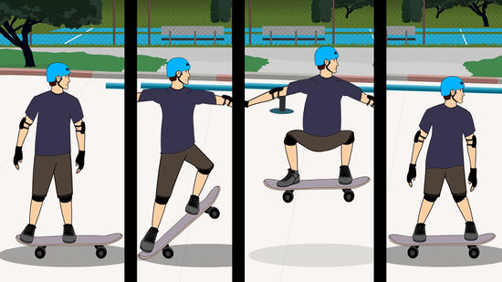 Ollie em Diferentes Terrenos: Grama, Asfalto e Obstáculos