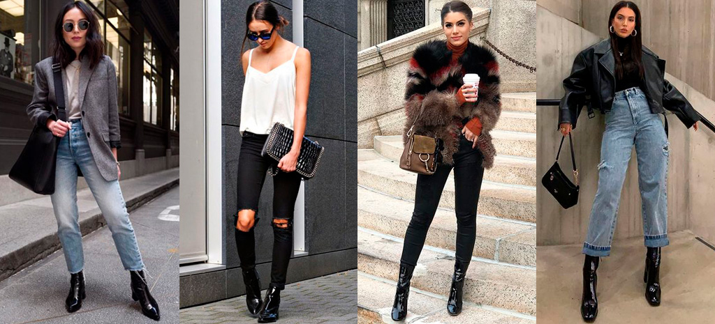 3 looks noturnos com bota de verniz para arrasar