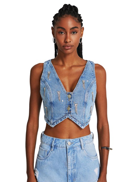 como usar colete jeans feminino