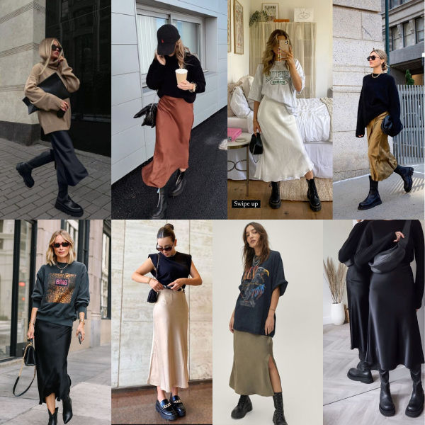 Contraste de Texturas: O Segredo para Usar Saia de Cetim no Dia a Dia