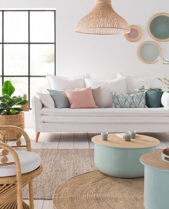 5 ideias de paletas de cores pastéis para sala de estar