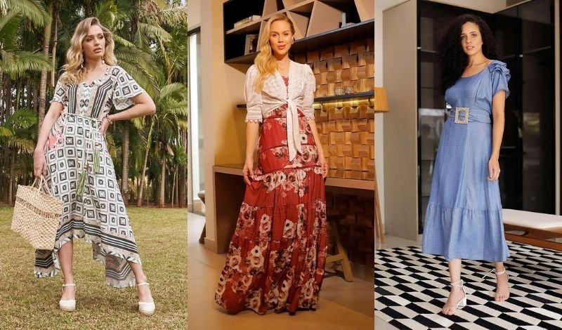 Como combinar vestido longo com jaqueta jeans