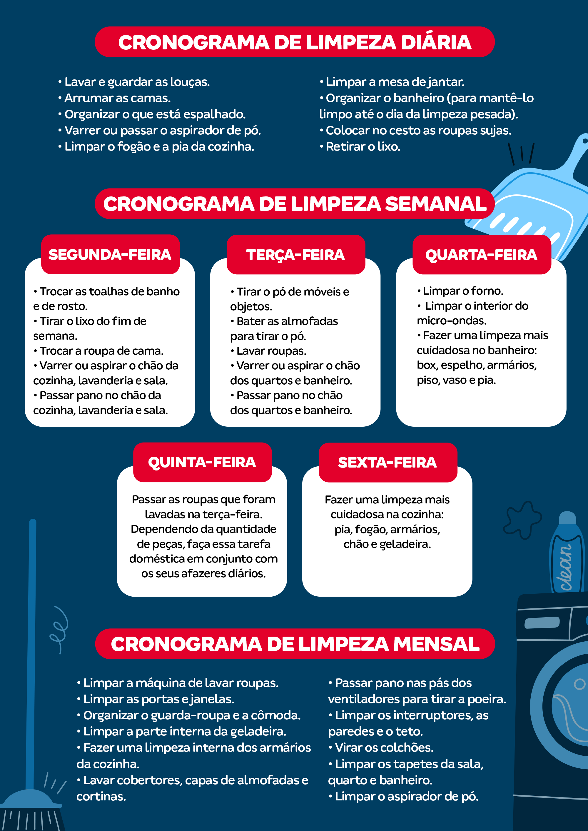 cronograma limpeza semanal casa