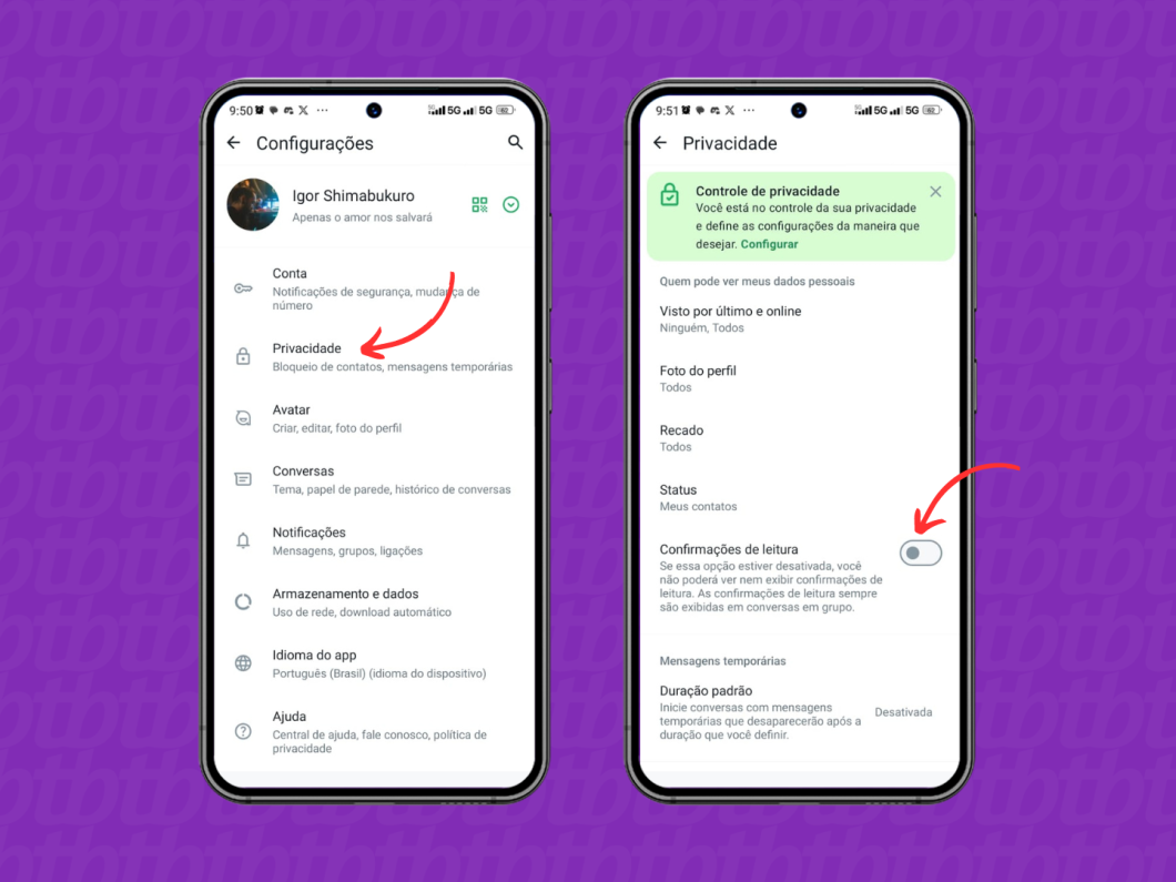 desativar confirmação leitura whatsapp