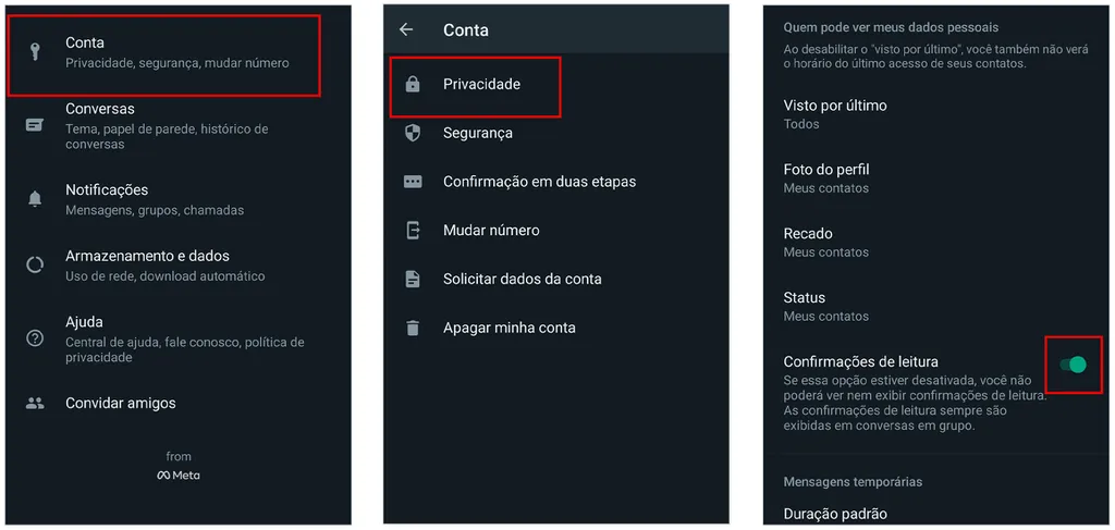 desativar confirmação leitura whatsapp