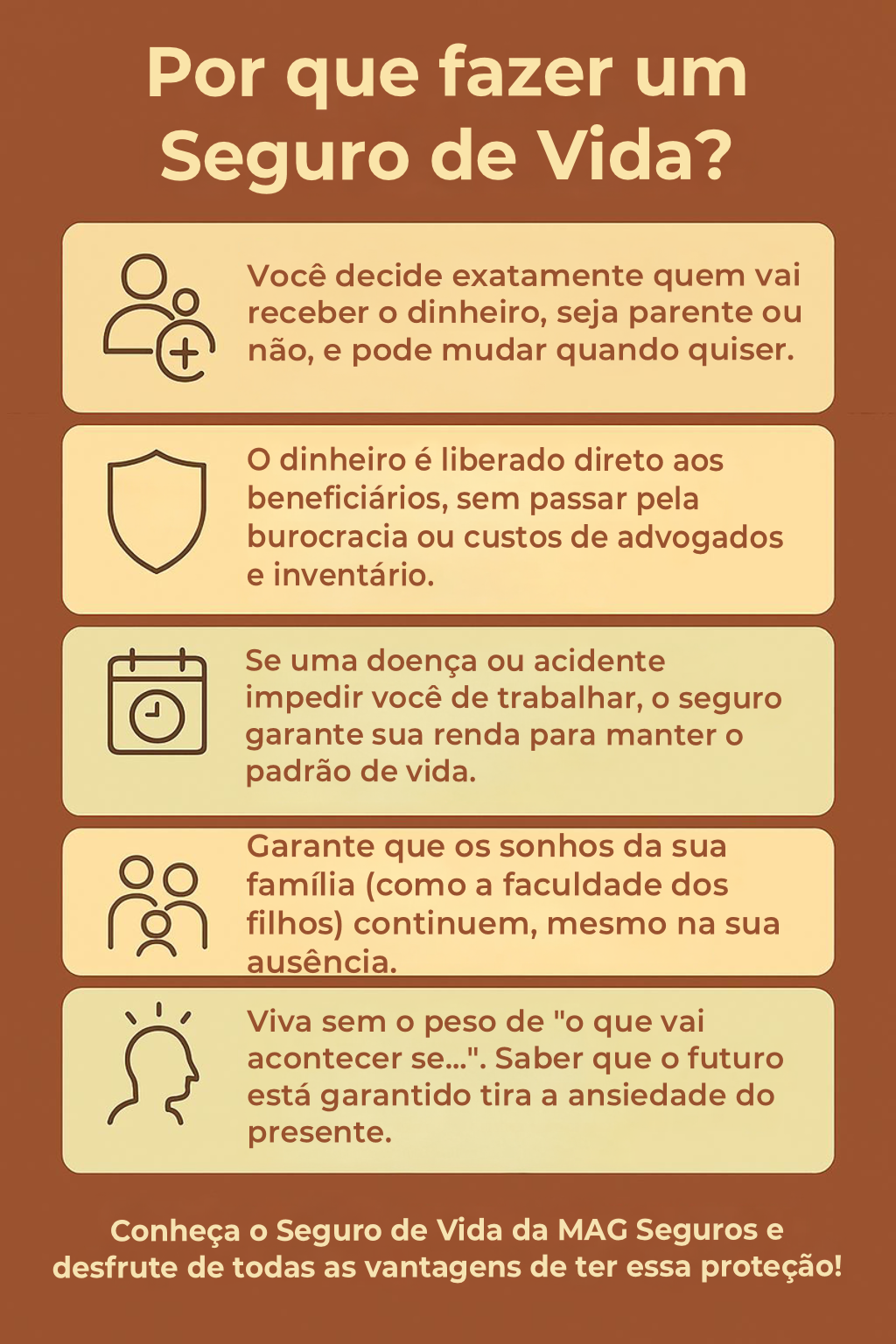 5 ideias de títulos:
1. Seguro de Vida: Como Escolher a Cobertura Ideal e Economizar
2. Idade e Seguro de Vida: Entenda a Relação e Pague Menos
3. Seguro de Vida Temporário vs. Resgatável: Qual o Mais Barato para Você?
4. Hábitos Saudáveis e Descontos no Seguro de Vida: Uma Combinação Inteligente
5. Renegociando seu Seguro de Vida: Dicas para Reduzir Mensalidades
