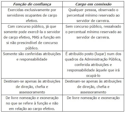 diferença entre cargo comissionado e cargo efetivo