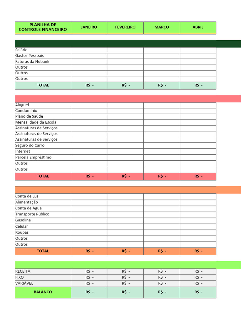 excel controle financeiro pessoal