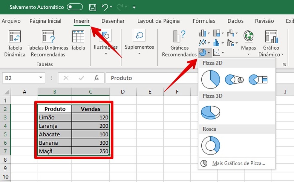fazer gráfico pizza excel