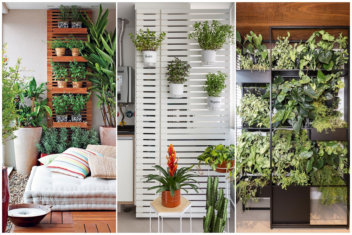 horta vertical de madeira para parede