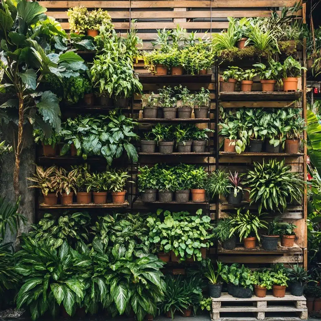 horta vertical de madeira para parede