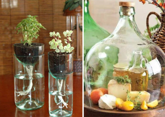 ideias de decoração com garrafas de vidro