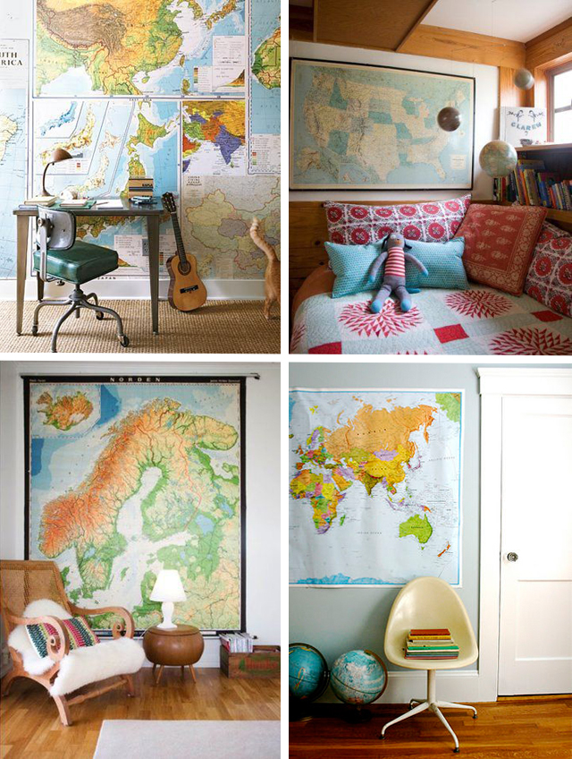 ideias de decoração com mapas mundi