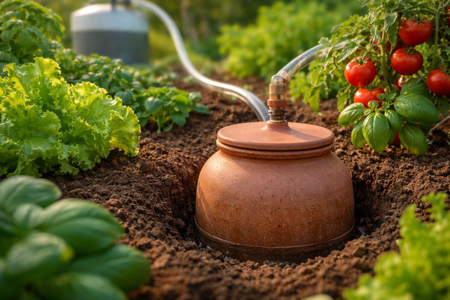 irrigação de horta com pote de barro