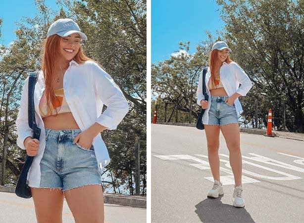 looks com camisa branca aberta e shorts