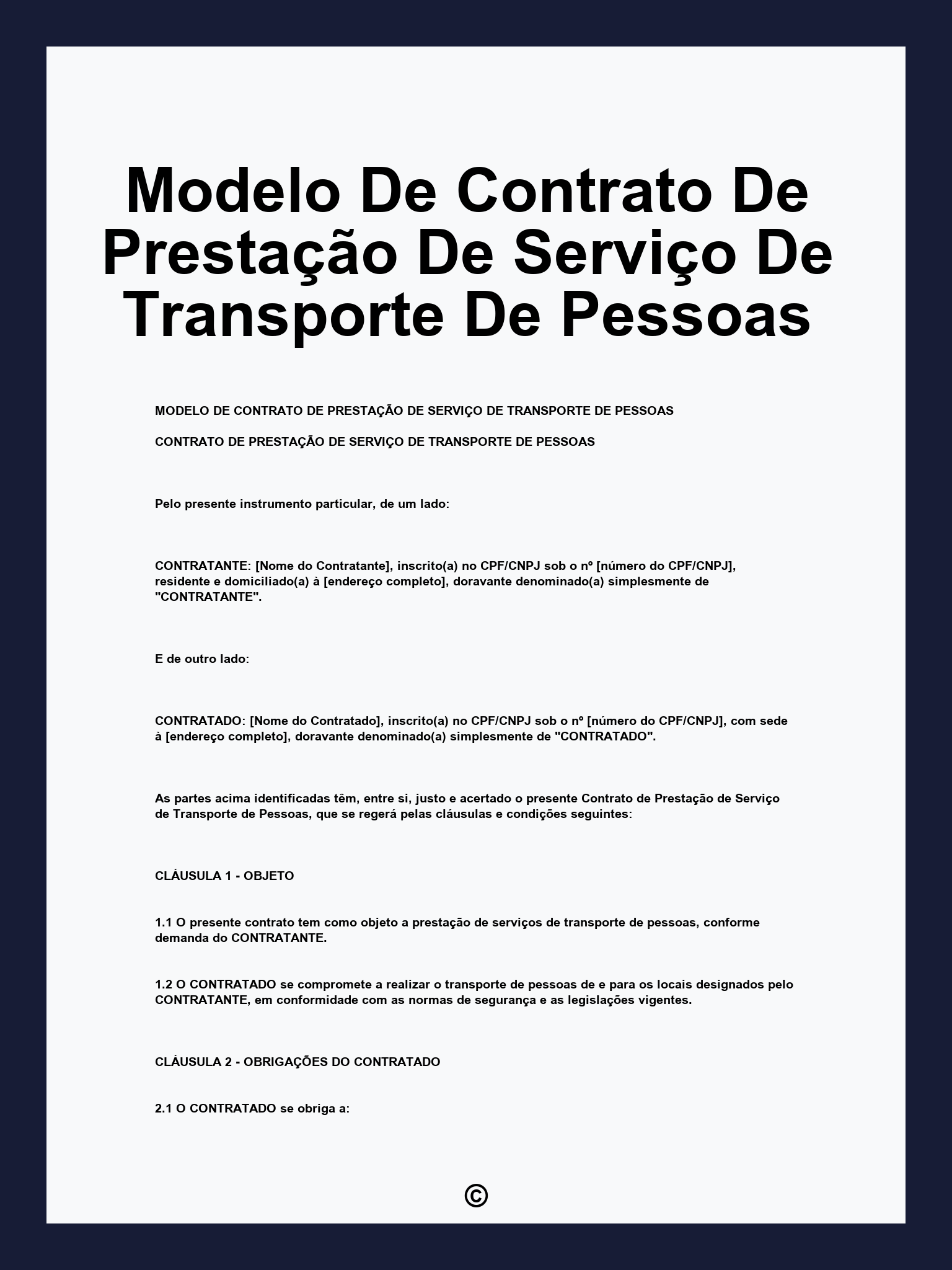 Modelo de contrato de prestação de serviço