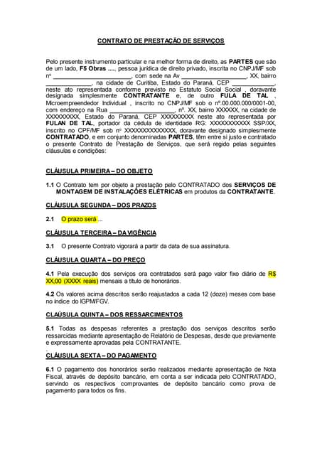 Como detalhar o objeto de um contrato de prestação de serviços