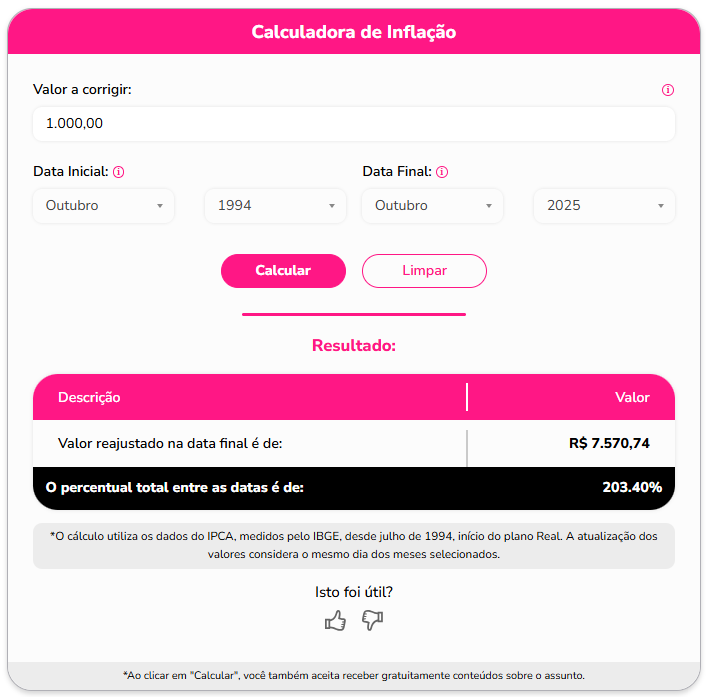 5 ideias de títulos:
1. Entenda a Inflação Pessoal: Seu Bolso vs. o IPCA
2. Guia Completo: Como Calcular Sua Inflação Pessoal Passo a Passo
3. Ferramentas Essenciais para Monitorar Sua Inflação Pessoal
4. O Impacto da Inflação Pessoal no Seu Orçamento Mensal
5. Inflação Pessoal: Por Que Ela é Diferente da Oficial?