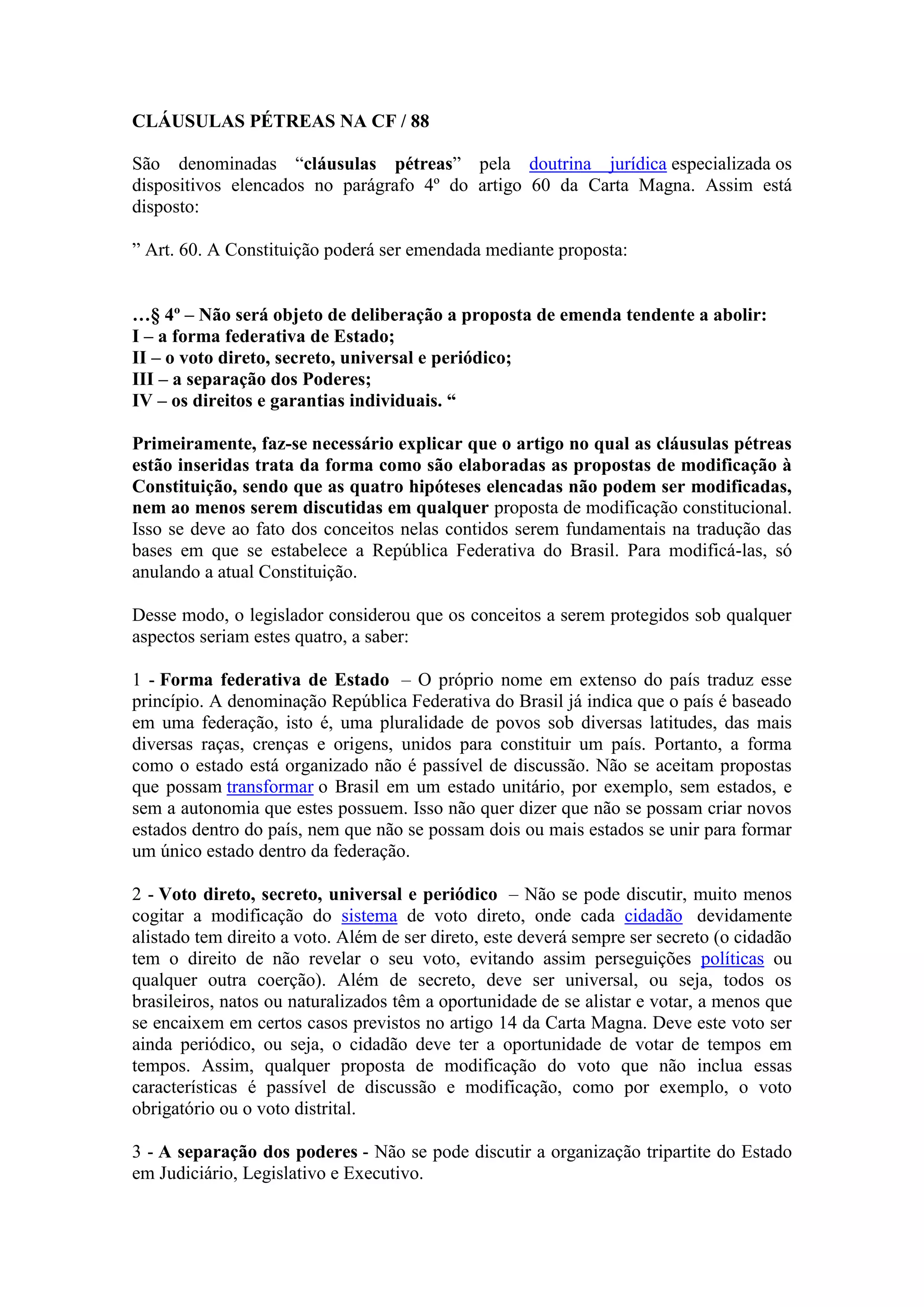 Guia Completo: O Que São e Quais as Cláusulas Pétreas da Constituição Federal?; Artigo 60