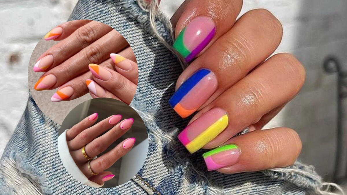 unhas decoradas francesinha colorida