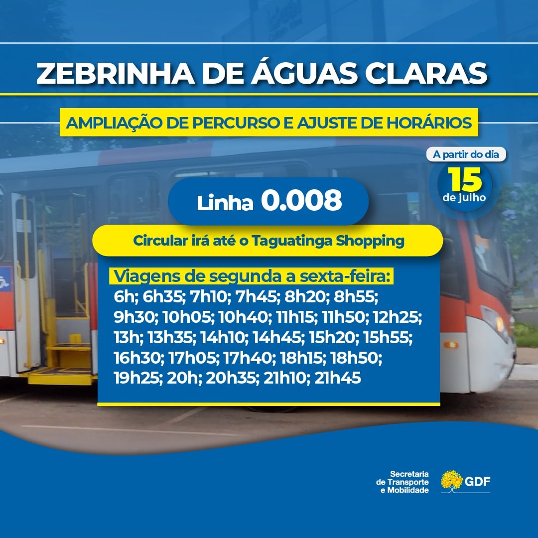 Zebrinha em Águas Claras: Rota e horários
